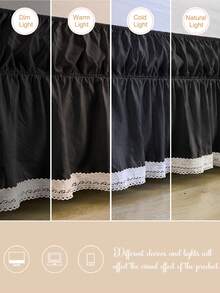 1pc Pure Black Hollow Geometric Lace Trim Bed Skirt, Simple Daily Fresh Cute Classic, Polyester Fiber Comfortable Breathable, Suitable For Bedroom Scenes, Home Decor, Lace Bedding, Black Decoration, Cozy Bedroom - Black - View 6
