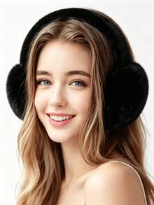1pc Cute Plush Earmuffs For Women, Winter Warm Faux Rabbit Fur Ear Covers, Korean Style Solid Color Versatile Ear Protectors, Girly Vibe Cold-Proof Ear Warmers, Outdoor Cycling Windproof Anti-Freeze Essential, Soft Skin-Friendly Thickened Plush, Student Daily Autumn/Winter Outfit Ear Protection - Ear Warmers - View 3