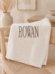 1pc Customized Name Embroidered Knitted Throw Blanket, Personalized Letter Knitted Blanket, 6 Colors Available, Casual Home Decor Accessory, Cute Holiday Gift Choice For Family Occasions - Multicolor - View 7