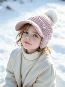 New Autumn/Winter Small Delicate Pearl Bow Knitted Hat, Suitable For All Occasions, Girls' Large Head Circumference Ear-Protective Knitted Hat - Multicolor - View 2