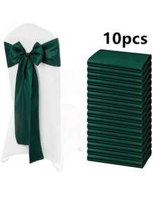 1pc/6pcs/10pcs Dark Green Satin Chair Sash Bows, Silk Chair Back Ribbon Belts Bows, Party Wedding Chair Back Decoration Ribbon Tie, Suitable For Birthday, Event, Hotel, Restaurant, Ceremony, Banquet Decoration - Dark Green - View 10