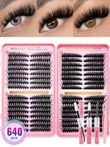 RITALASH 2527/ 592/655/640/384pcs Individual Lash Clusters Kit 4 Trays Volume Lashes With Lash Bond And Seal Lash Remover Lash Tweezer For Travel/Cosply/Daily Use For Beginner Waterproof Resuable Eyelash Extensions At Home - Black - View 12