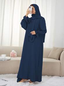 1 buah Gaun Muslim Elegan Ukuran Besar dengan Manset Berlipit dan Desain Lipatan Depan, Gaya Klasik Serbaguna, Mudah Dipadukan dengan Pakaian Islami, Khimar, dan Jubah Abaya Apa Pun - MultiWarna - View 3