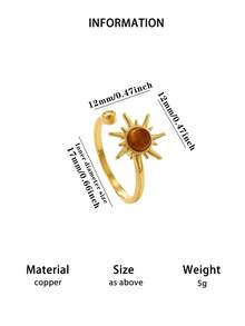 1Pc Fashion Sun Opal Fingertip Spinner Ring, Gold Geometric Open Ring For Women, Relieve Anxiety, Exquisite Jewelry Birthday Gift - Yellow Gold - View 5