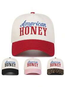 BONNY BOOM 1pc Embroidered AMERICAN HONEY Baseball Cap, Unisex Trucker Hat, Y2K Outdoor Sun Protection Adjustable Travel Vacation Gift, Perfect Gift For Friends And Family, Back To School, Halloween, Christmas, Valentine's Day, Mother's Day, Father's Day, Wedding, Bachelor Party, Carnival - American Honey - View 2