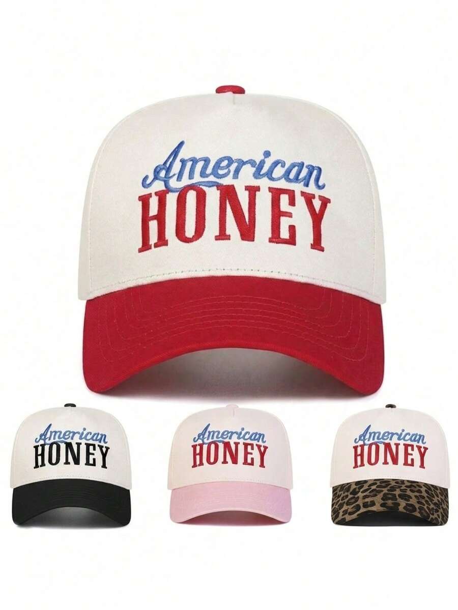 BONNY BOOM 1pc Embroidered AMERICAN HONEY Baseball Cap, Unisex Trucker Hat, Y2K Outdoor Sun Protection Adjustable Travel Vacation Gift, Perfect Gift For Friends And Family, Back To School, Halloween, Christmas, Valentine's Day, Mother's Day, Father's Day, Wedding, Bachelor Party, Carnival