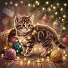 1PC DIY 5D Diamond Painting Kit Christmas Theme Cat Pattern - Round Full Drill Art Mosaic Craft, Home Wall Decor, Unframed - No Frame - View 11
