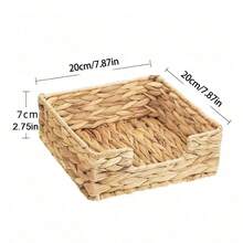 1pc Woven Water Hyacinth Napkin Storage Basket, Square Rattan Woven Tissue Organizer Box, Suitable For Dining Table Countertop, Decorative Handmade Woven Napkin Tray, Suitable For Kitchen, Dining Room, Coffee Table, Home Desktop Tissue Storage Basket, Suitable For Home Party Use - Brown - View 8
