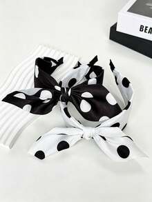 1pc New Large Polka Dot Bow Headband For Women, Premium Satin Wide Band Hair Accessory, Fashionable Versatile Hair Hoop - Multicolor - View 3