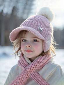 New Autumn/Winter Small Delicate Pearl Bow Knitted Hat, Suitable For All Occasions, Girls' Large Head Circumference Ear-Protective Knitted Hat - Multicolor - View 5