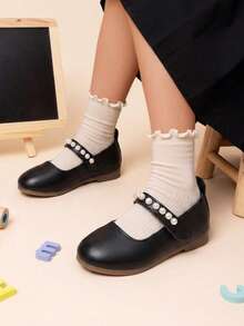 Girls' Black Pearl Decorated Mary Jane Shoes, Suitable For Spring/Autumn Daily Outings And Formal Occasions - Black - View 1
