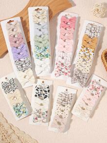 10pcs Basic Plaid Floral Bow Hair Clips, Sweet Girl Campus Side Bangs Hair Accessories, Princess Style - Mixed color - View 3