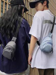 1件裝男士黑色PU皮革斜跨胸包，休閒商務兩用，適合日常通勤 - 彩色 - 查看 5