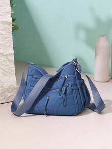 1pc Women's Elegant Solid Color Nylon Fabric Multi-Pocket Crossbody Bag, Minimalist Lightweight Design, Suitable For Shopping, Outdoor, Vacation, Commuting, Work, High-End Mommy Bag - Multicolor - View 16