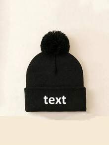 1pc Customized A-Z Letter Knitted Baby Hat With Name, Pom Pom Knitted Hat, Winter Warm Children's Knitted Hat, Ribbed Cuff Knitted Hat, Outdoor Daily, Baby Gift - Multicolor - View 3