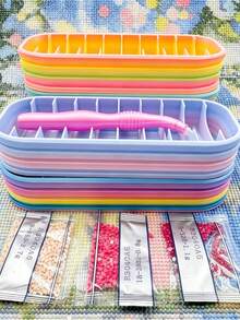 Rak Penyimpanan Lukisan Berlian 10 Slot + 1 Pena Lukisan Berlian Merah Muda, Dengan Rol Embossing Berlian, Praktis Untuk Mengatur Tas Lukisan Berlian yang Berantakan/Menyimpan Pena, Pinset, dan Alat Lainnya, Berbagai Warna - A - View 4