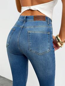 Women's High Waist Blue Skinny Jeans - Blue - View 5