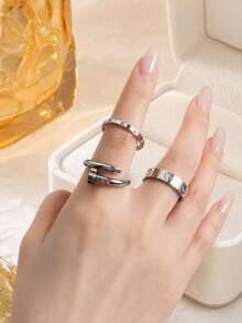 3pcs/Set Women's Rings, Long-Lasting Color, 18K Stainless Steel Fashion Elegant Summer Style Rings, Size 6-10, Wedding Rings - Gold - View 3