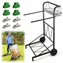 Carrito De Bolsa De Basura Mejorado Con Cesta De Almacenamiento Y Mango Ergonómico, Soporte Ajustable Para Bolsas De Hojas Para Exteriores De 30 A 45 Galones De Capacidad, Ideal Para Limpieza De - Multicolor - View 1