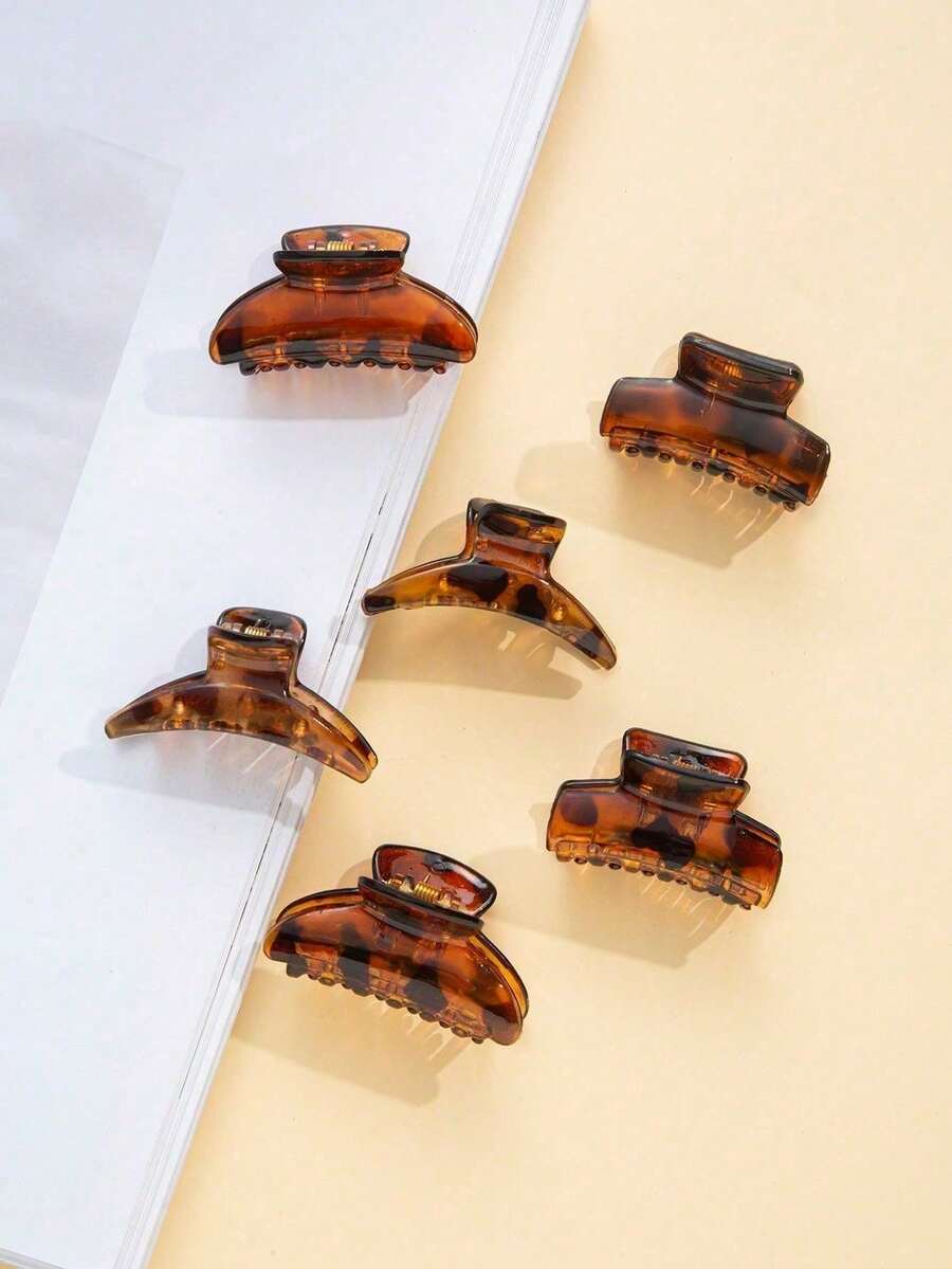 6pcs Women's Black Plastic Small Hair Claws Suitable For Daily Use - Coffee - View 1