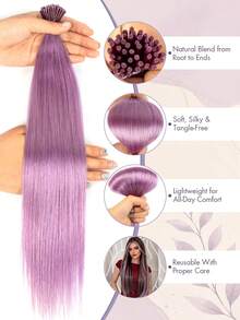 I-Tip Hair Extensions 50pcs Real Human Hair Long Straight Hair Fusion Micro Ring Multi-Color Mermaid Color Heat Resistant Party Hair Pieces Halloween Christmas Music Festival Holiday Gift - SLavender - View 6