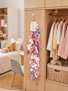 Handmade Knitted Plush Doll Hanging Storage Rack, 20 Clips 2 Hooks Vertical Wall Display Chain, Wooden Ring Metal Clip Doll Storage, Space-Saving Closet Bedroom Living Room Background Wall Decor, Collector's Gift - Multicolor - View 5