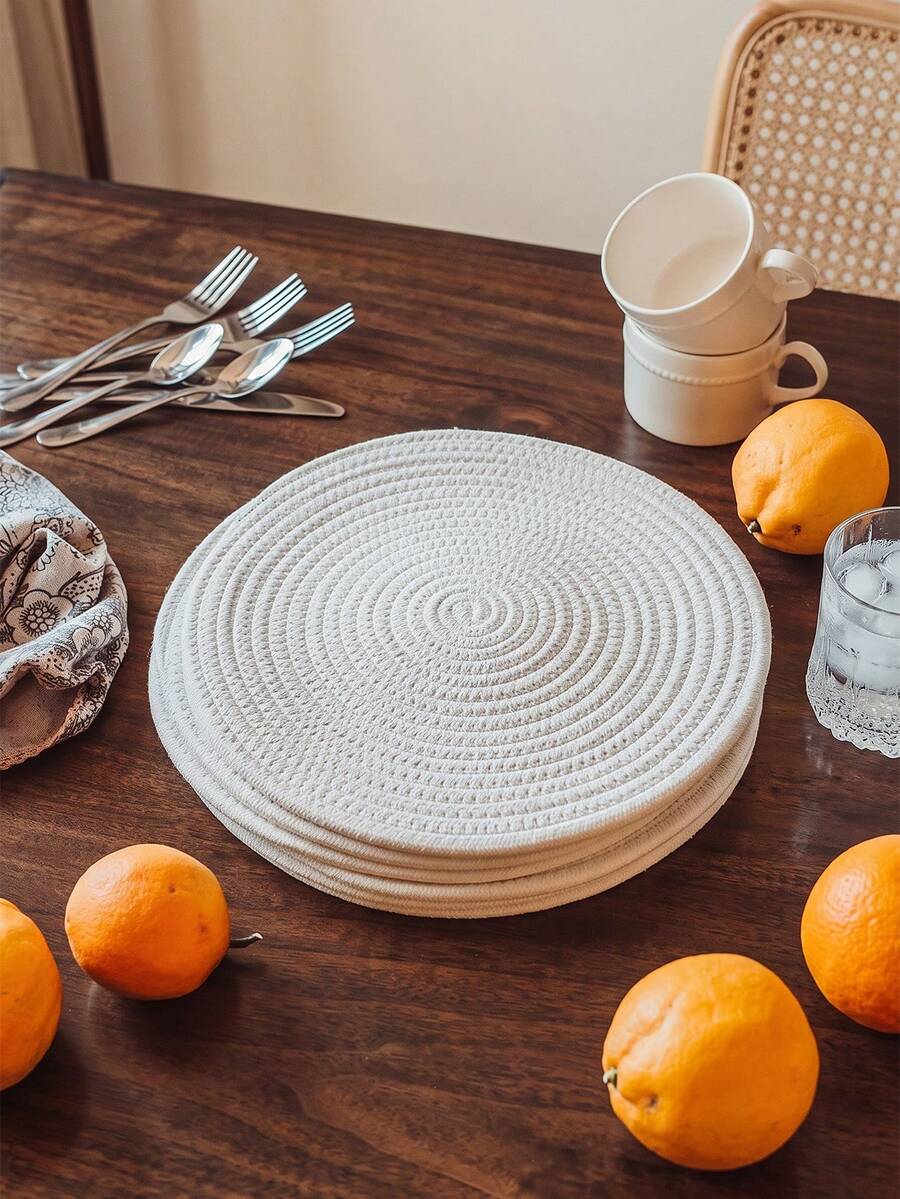 Woven Rope Placemat & Drink Coaster Set, Farmhouse Boho Minimalist Table Decor For Coffee Table Dining Table, Natural Handwoven Round Table Mats For Home Kitchen Dining Party Decoration, 1Pc 4Pcs