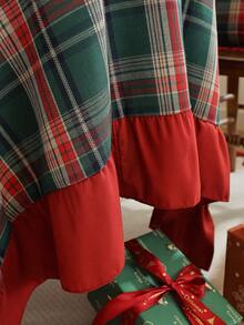 1pc Christmas Green Plaid Tablecloth With Red Ruffle Trim, Holiday Dining Table Cover For Christmas Home Decor - Green - View 9