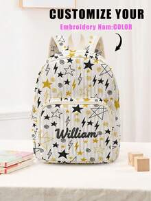 1pc Customized Embroidered Name Cartoon Star & Football Pattern Backpack, Can Be Customized According To Your Unique Design, Perfect For Children, Print Your Own Name Or Your Sister's And Classmates' Names As A Gift To Give To Others - Multicolor - View 13