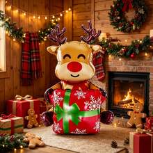 1pc 23.22 Inch Red Nose Reindeer Holding Gift Foil Balloon, Suitable For Christmas Holiday Party Decoration, Home Window Party Atmosphere Setup, Photo Prop - View 4
