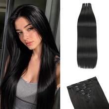 7Pcs Clip In Hair Extensions Real Human Hair Natural Black Straight Seamless Invisible Double Weft With Reusable Comfortable Secure Clip Ins For Women Can Be Styled For Daily - Natural Black - View 16