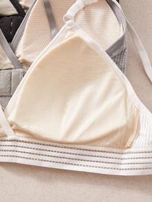 5PCS Solid Color Minimalist Casual Ribbed Non-Wired Comfortable Breathable Home Style Women's Bra - Multicolor - View 5