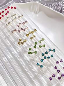 10pcs Japanese Ins Style Colorful Heart Bow Nail Art Decorations, Mini 3D Fingertip Bows, Bow Rhinestone Decor, 3D Glitter Multi-Function DIY Nail Accessories, Fake Nail Art Supplies, Summer Nail Art - Multicolor - View 5