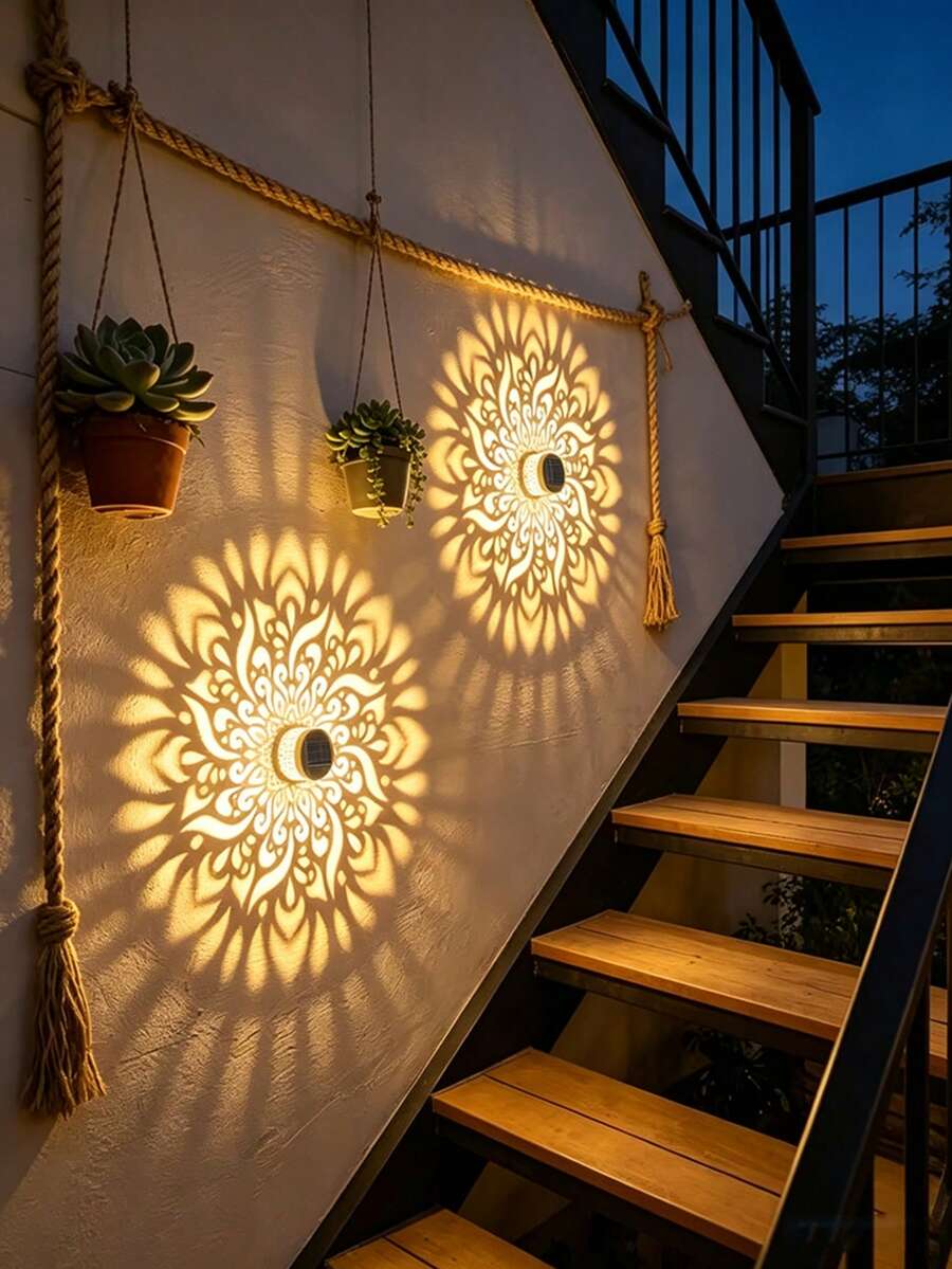 1/2/4pcs Mandala Pattern Solar Projection Wall Light, LED Outdoor Solar Wall Light, Waterproof Landscape Decorative Light, Suitable For Garden, Lawn, Patio, Stairs, Birthday Party Atmosphere Decoration - Multicolor - View 1