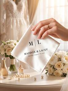 1pc Personalized Wedding Satin Handkerchief, Custom Embroidered Printed Hankie, Custom Text Bride Groom Tears Of Joy Handkerchief, Wedding Keepsake - Multicolor - View 3