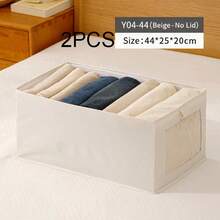 Foldable Linen Fabric Storage Bin With Clear Visible Window, Stackable Open-Top Clothes Organizer Box With Handle, Wardrobe Drawer Organizer For Pants, Shirts And Garments - White - View 6