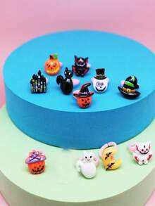 Set 10 Cincin Resin Kartun Halloween, Desain , Hantu, Laba-laba, Kastil, Topi Penyihir (Dikirim Acak), Aksesori Dekoratif untuk Pesta Liburan, Hadiah - MultiWarna - View 4