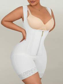 Plus Size High Waist Mid-Thigh Shaping Bodyshorts With Waist Cinching, Tummy Control And Butt Lift - White - View 7