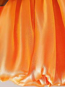 Young Girls Thick Strap Woven Ribbon Bow Organza Elegant Halloween Party Puff Princess Dress Suitable For Ball, Includes Bag, No Headband - Orange - View 8