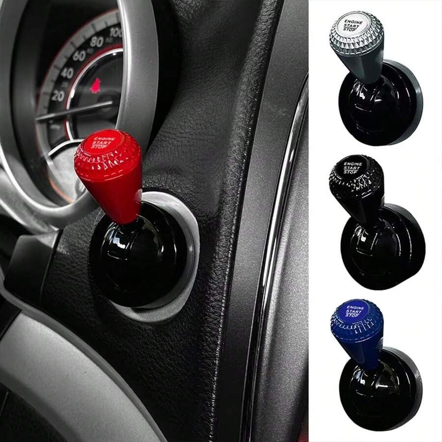 Diamond Patterned Retro Joystick Style One Key Start Lever Cover, Metal Scratch Resistant Engine One Key Start Button Protective Cover, Fashionable Car Interior Modification Accessories, Ideal Gift For Car Enthusiasts, Halloween Gift, Christmas Gift - A - View 1