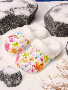 1 Pair Kids Comfortable Fashion Casual Lightweight Ocean Print Thermal Lined Clogs Suitable For Autumn/Winter - White - View 2