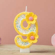 1pc Pink Glitter Number Birthday Cake Candle, Shiny Number Cake Decoration Topper, Party Decoration And Anniversary Celebration, Yellow Glitter Number 1 Candle With Daisy Flower Decoration, Birthday And Anniversary Party Cake Topper - Yellow - View 17