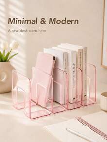 1件 4格桌面書架文件收納架，適用於辦公文件與學校用品 - A - 查看 4