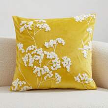 1件黃色碎花刺繡枕套，春夏花卉枕套，適合室內裝飾，四季通用裝飾枕套，不含枕芯 - 黃色 - 查看 11