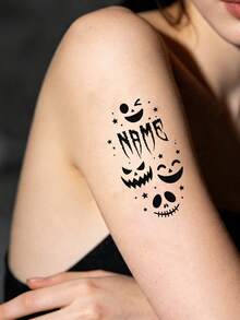 4-40PCS Custom Halloween Temporary Tattoo, Personalized Name Fake Tattoo Sticker, Spooky Ghost Bat Haunted House Style, Customized Body Tattoo For Halloween Party, Customizable Costume Accessory, Halloween Favor, Unique Holiday Gift, Halloween Gifts - Black and White - View 4