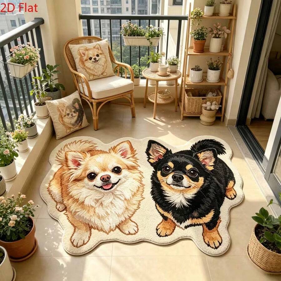 1 PC Cute Black & Yellow 2 Dogs Pattern Asymmetrical Soft, Absorbent Fluffy Rug, Suitable For Home Decor, Doorway And Indoor Protection, Bathroom Mat, Bathroom Rug, Door Mat, Small Rug, Carpet, Floor Mat, Home Decor, Area Rug, Outdoor Mat, Home Decor, Area Rug, Bedroom Rug, Washable Rug - Multicolor - View 1