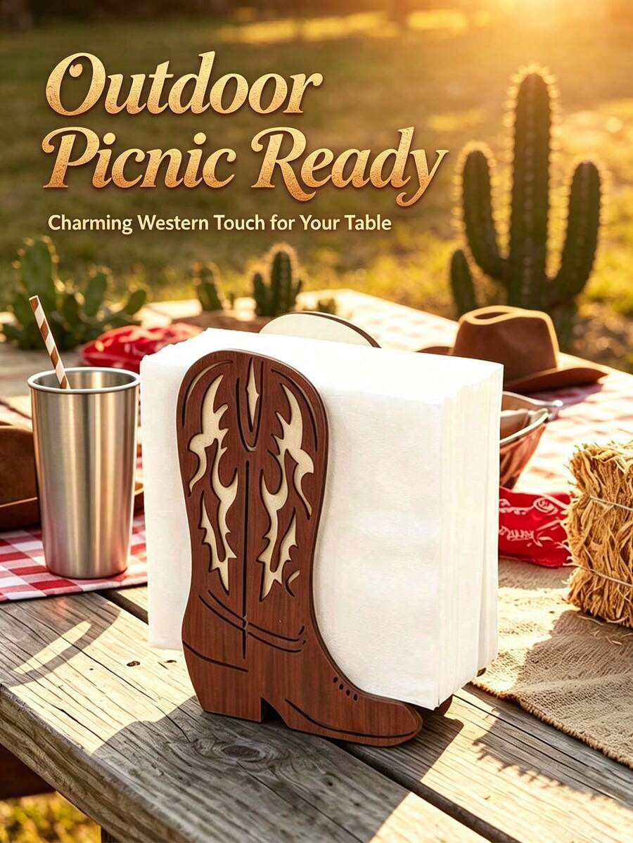 Cowboy Boot Shaped Napkin Ring, Western Theme Tabletop Organizer, Party Wedding Tableware Storage, Cowboy Boot Shaped Napkin Holder, Tabletop Storage Decor, Western Theme Tableware Organizer - Multicolor - View 1