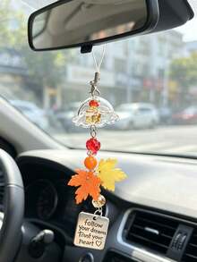 Autumn Maple Leaf Wind Chime Pendant, Acrylic And Metal Beaded Phone Chain Keychain With Inspirational Text Tag, Suitable For Phone Case, Backpack, Handbag, Car Rearview Mirror Hanging Decoration, Autumn Festival Daily Accessory Holiday Decoration Gift - Multicolor - View 4