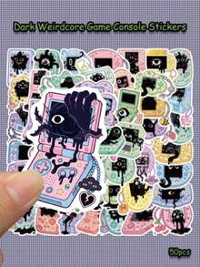 Dark Weirdcore 遊戲主機貼紙 50入，PVC 裝飾貼紙，適用於筆電、行李箱、桌上型電腦、平板、冰箱、手機殼、筆筒、禮物盒包裝 - A - 查看 3