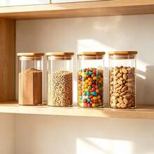 Glass Storage Jars With Bamboo Lids, Hexagon Clear Food Canisters Set, Airtight Kitchen Containers For Candy, Cookies, Grains, Spices, Nuts, Dry Pantry Organizer Jars For Countertop Cabinet, 6/12 Pack - View 5